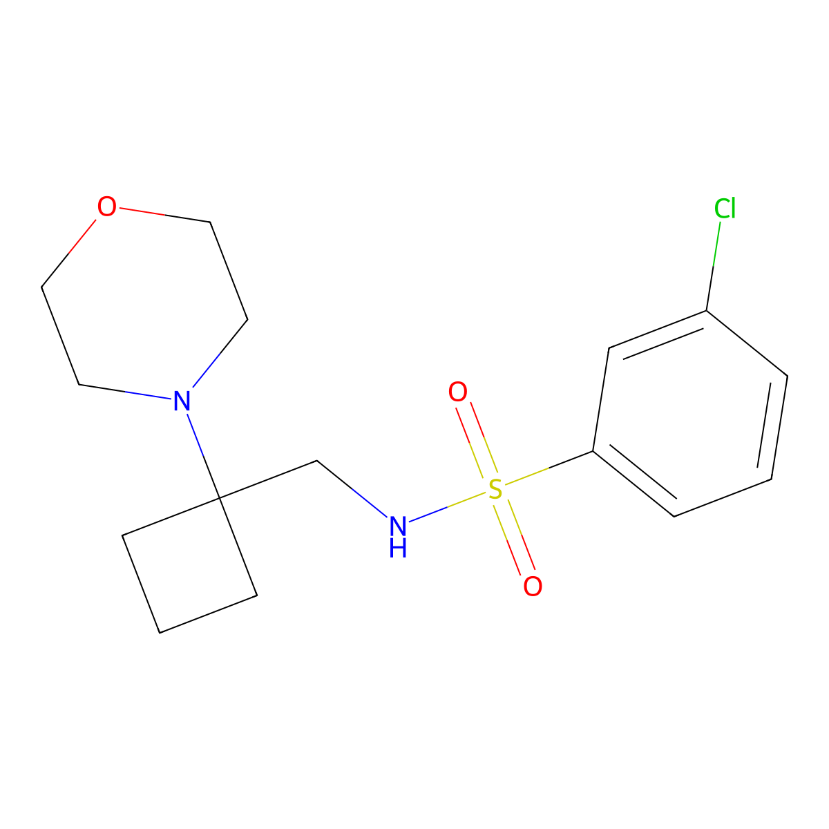 3-chloro-N-{[1-(morpholin-4-yl)cyclobutyl]methyl}benzene-1-sulfonamide molecular structure, CAS 2380175-71-1