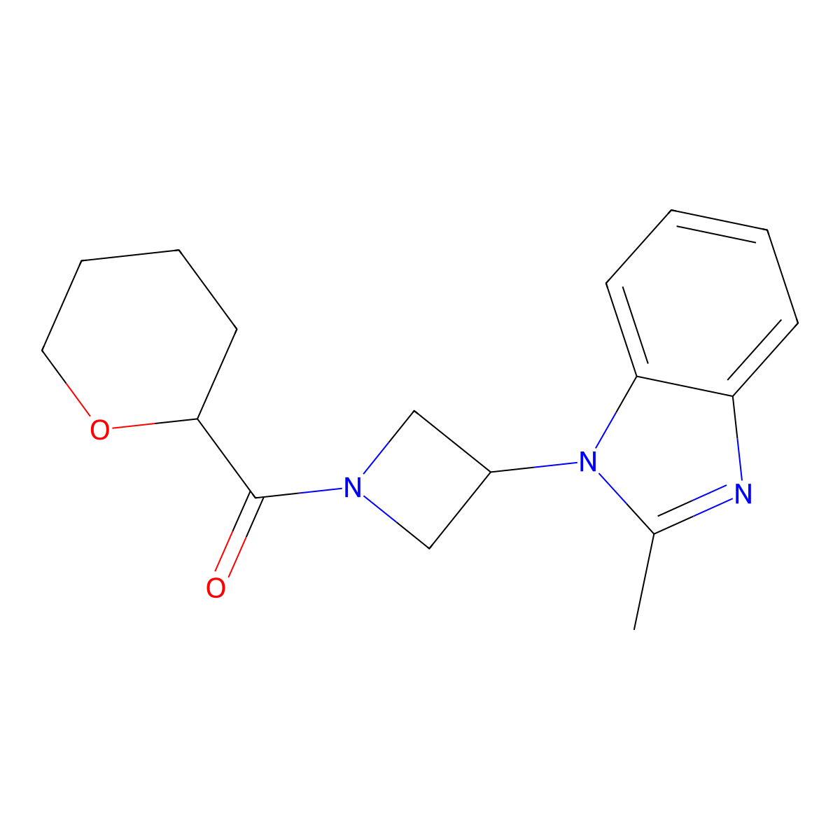 2-methyl-1-[1-(oxane-2-carbonyl)azetidin-3-yl]-1H-1,3-benzodiazole molecular structure, CAS 2380175-75-5