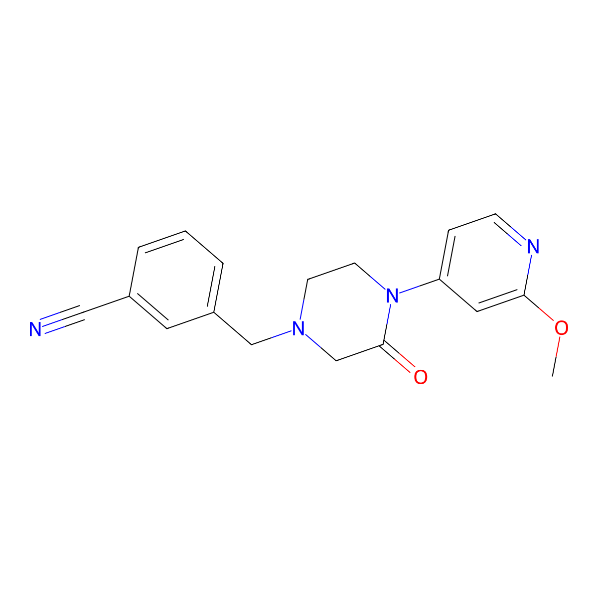 3-{[4-(2-Methoxypyridin-4-yl)-3-oxopiperazin-1-yl]methyl}benzonitrile molecular structure, CAS 2380175-77-7