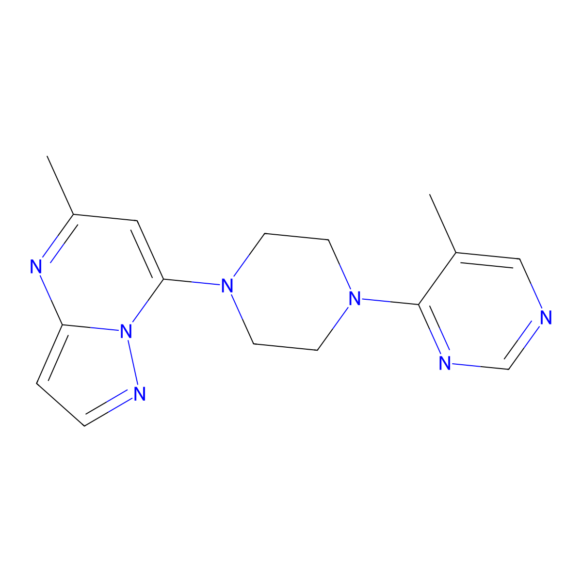 5-Methyl-4-(4-{5-methylpyrazolo[1,5-a]pyrimidin-7-yl}piperazin-1-yl)pyrimidine molecular structure, CAS 2380175-81-3