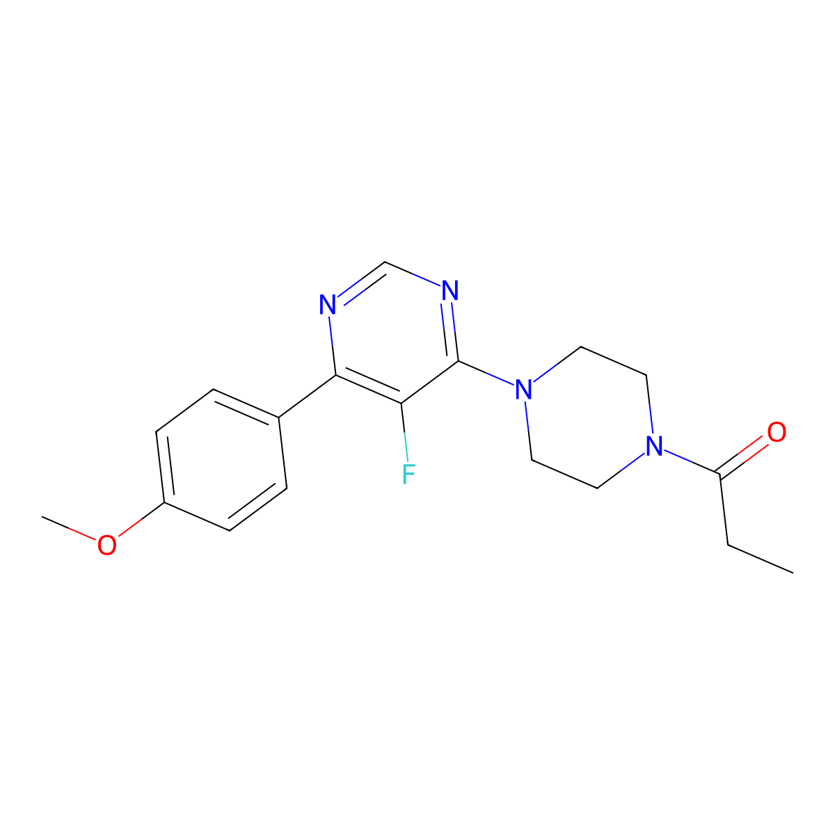 1-{4-[5-Fluoro-6-(4-methoxyphenyl)pyrimidin-4-yl]piperazin-1-yl}propan-1-one molecular structure, CAS 2380175-85-7