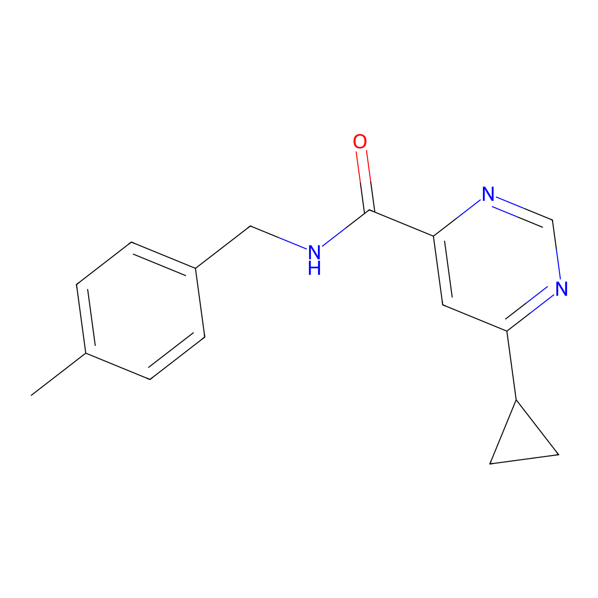 6-Cyclopropyl-N-[(4-methylphenyl)methyl]pyrimidine-4-carboxamide molecular structure, CAS 2380175-89-1
