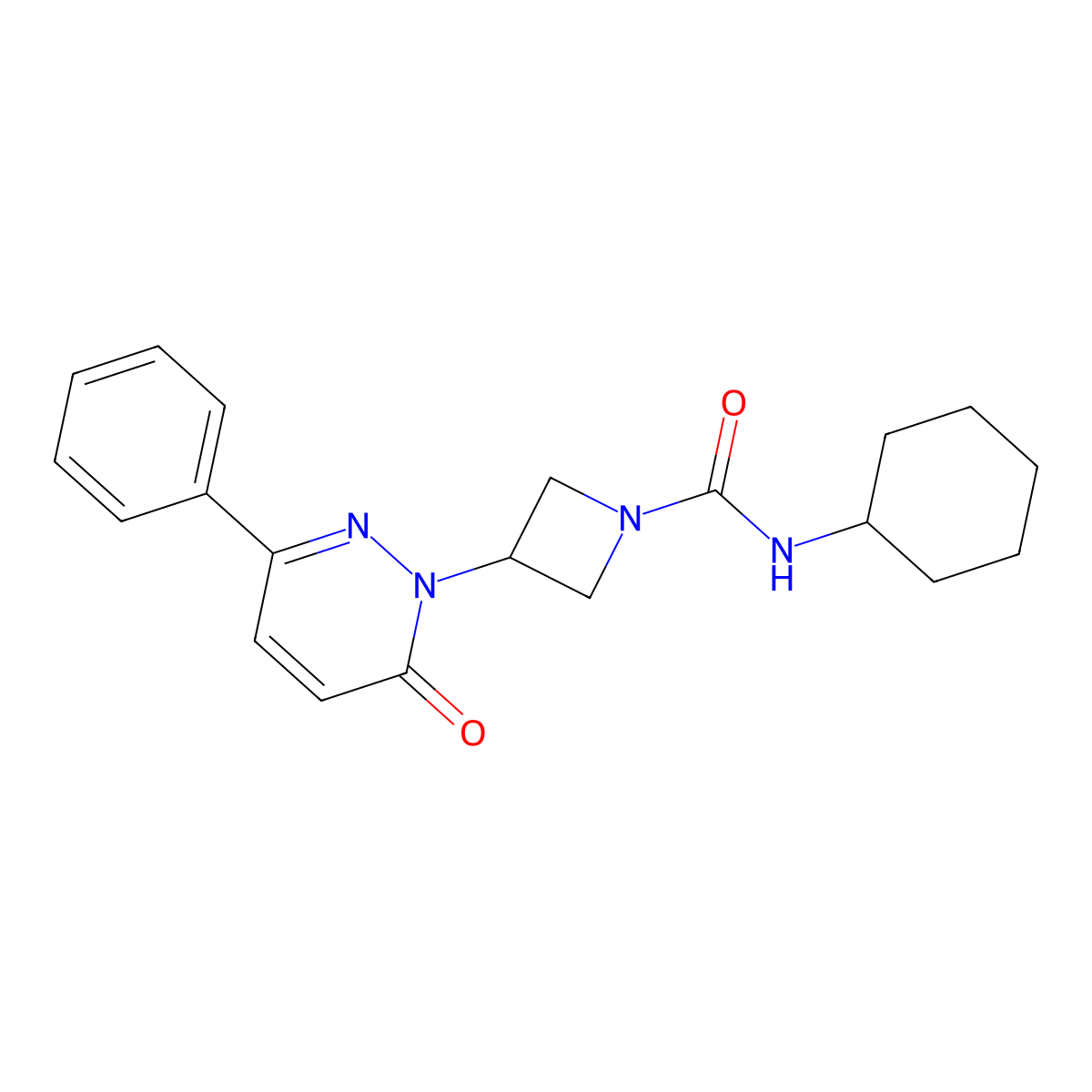 N-cyclohexyl-3-(6-oxo-3-phenyl-1,6-dihydropyridazin-1-yl)azetidine-1-carboxamide molecular structure, CAS 2380175-90-4