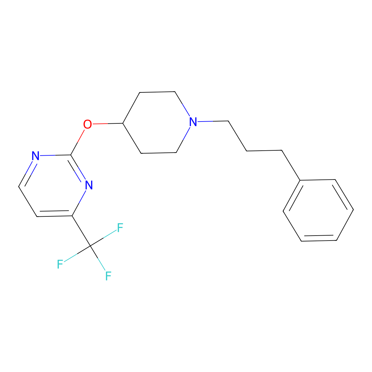 2-{[1-(3-Phenylpropyl)piperidin-4-yl]oxy}-4-(trifluoromethyl)pyrimidine molecular structure, CAS 2380175-96-0
