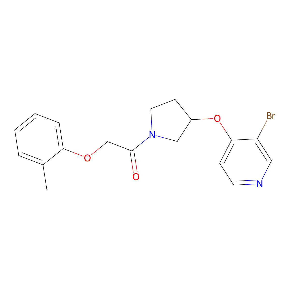 1-{3-[(3-Bromopyridin-4-yl)oxy]pyrrolidin-1-yl}-2-(2-methylphenoxy)ethan-1-one molecular structure, CAS 2380176-09-8