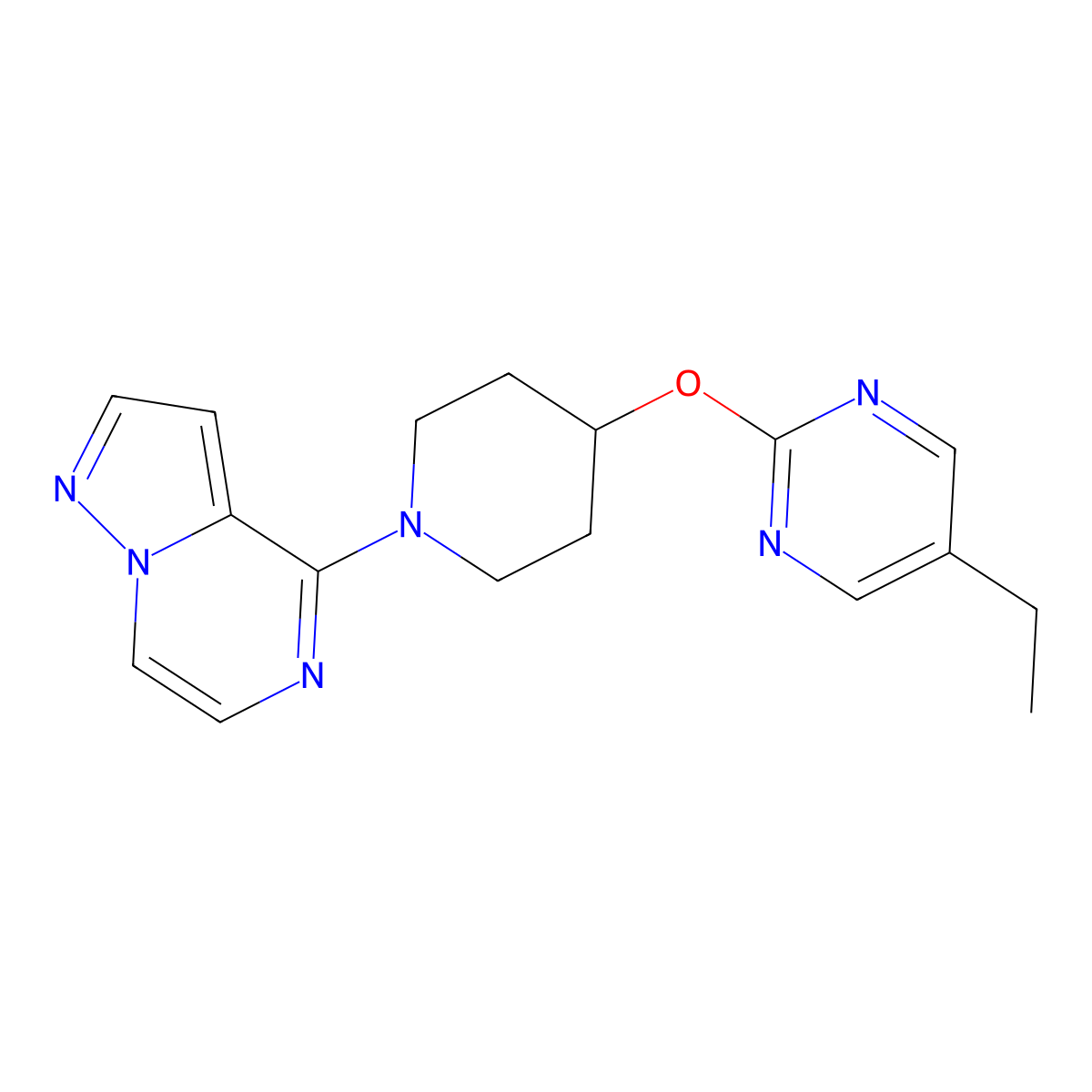 5-Ethyl-2-[(1-{pyrazolo[1,5-a]pyrazin-4-yl}piperidin-4-yl)oxy]pyrimidine molecular structure, CAS 2380176-11-2