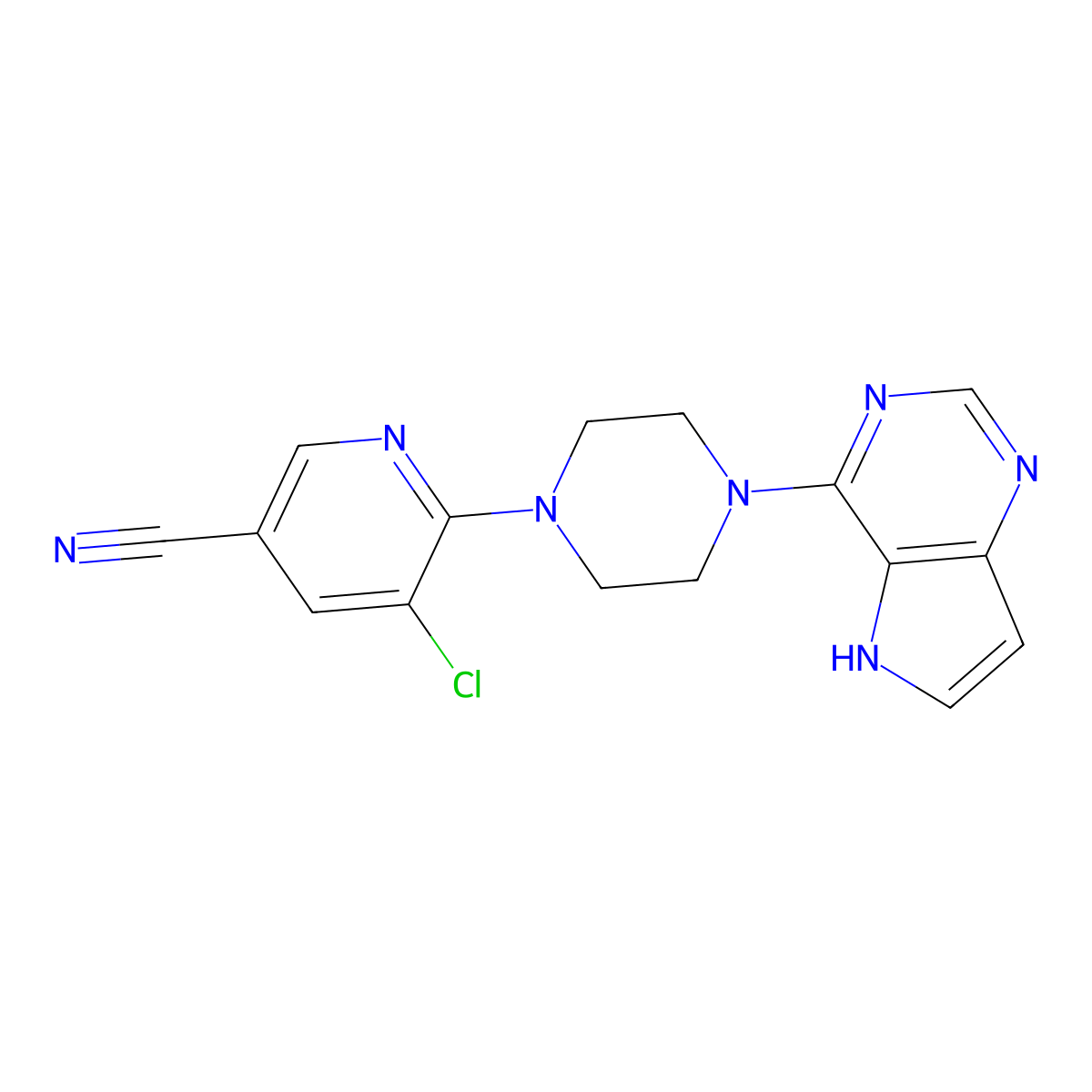 5-Chloro-6-[4-(5H-pyrrolo[3,2-d]pyrimidin-4-yl)piperazin-1-yl]pyridine-3-carbonitrile molecular structure, CAS 2380176-12-3