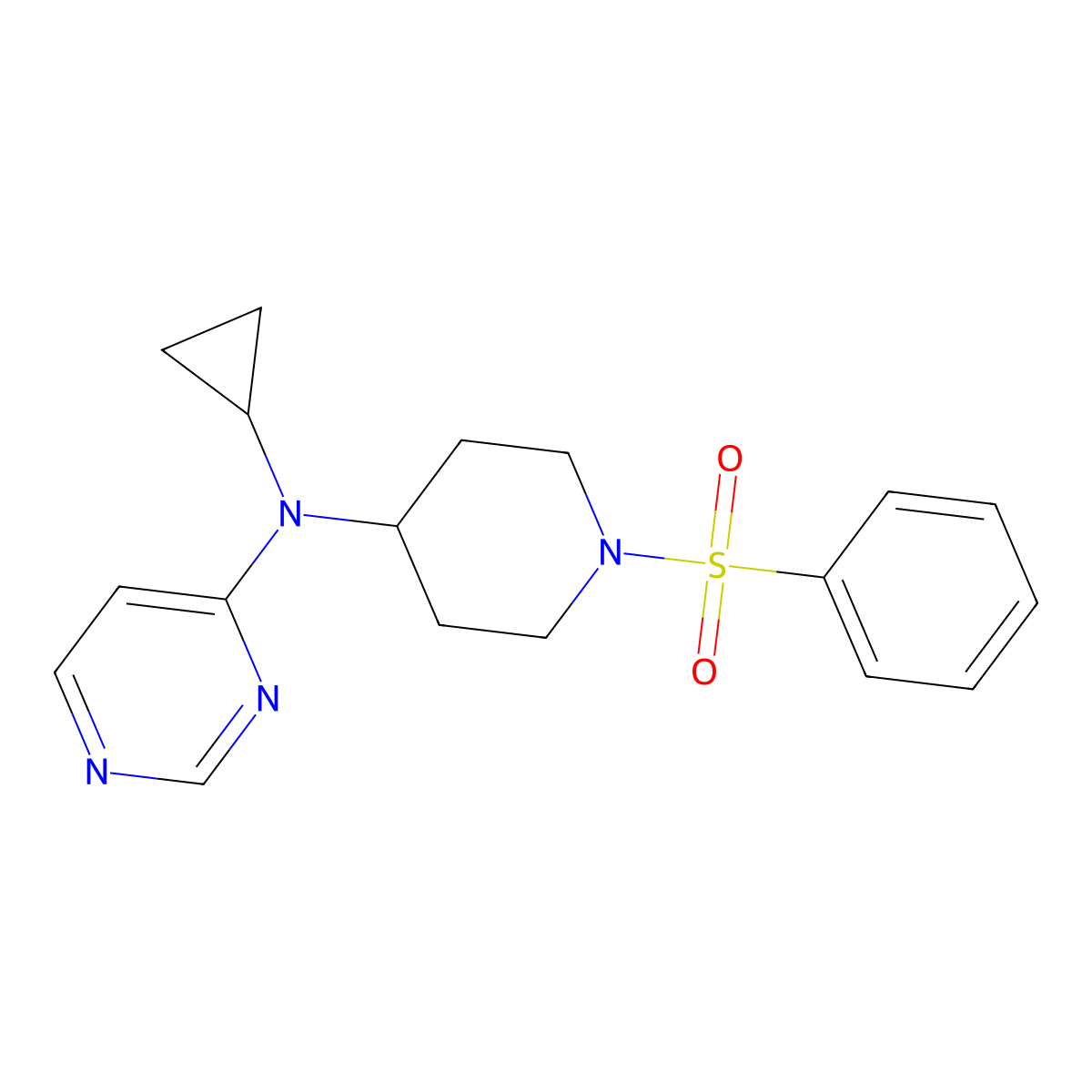 N-[1-(Benzenesulfonyl)piperidin-4-yl]-N-cyclopropylpyrimidin-4-amine molecular structure, CAS 2380176-15-6