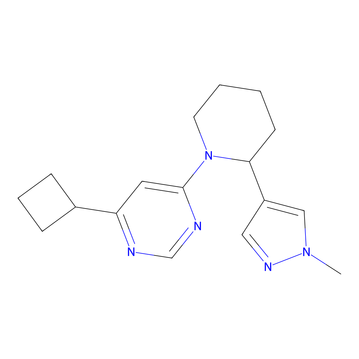 4-cyclobutyl-6-[2-(1-methyl-1H-pyrazol-4-yl)piperidin-1-yl]pyrimidine molecular structure, CAS 2380176-21-4