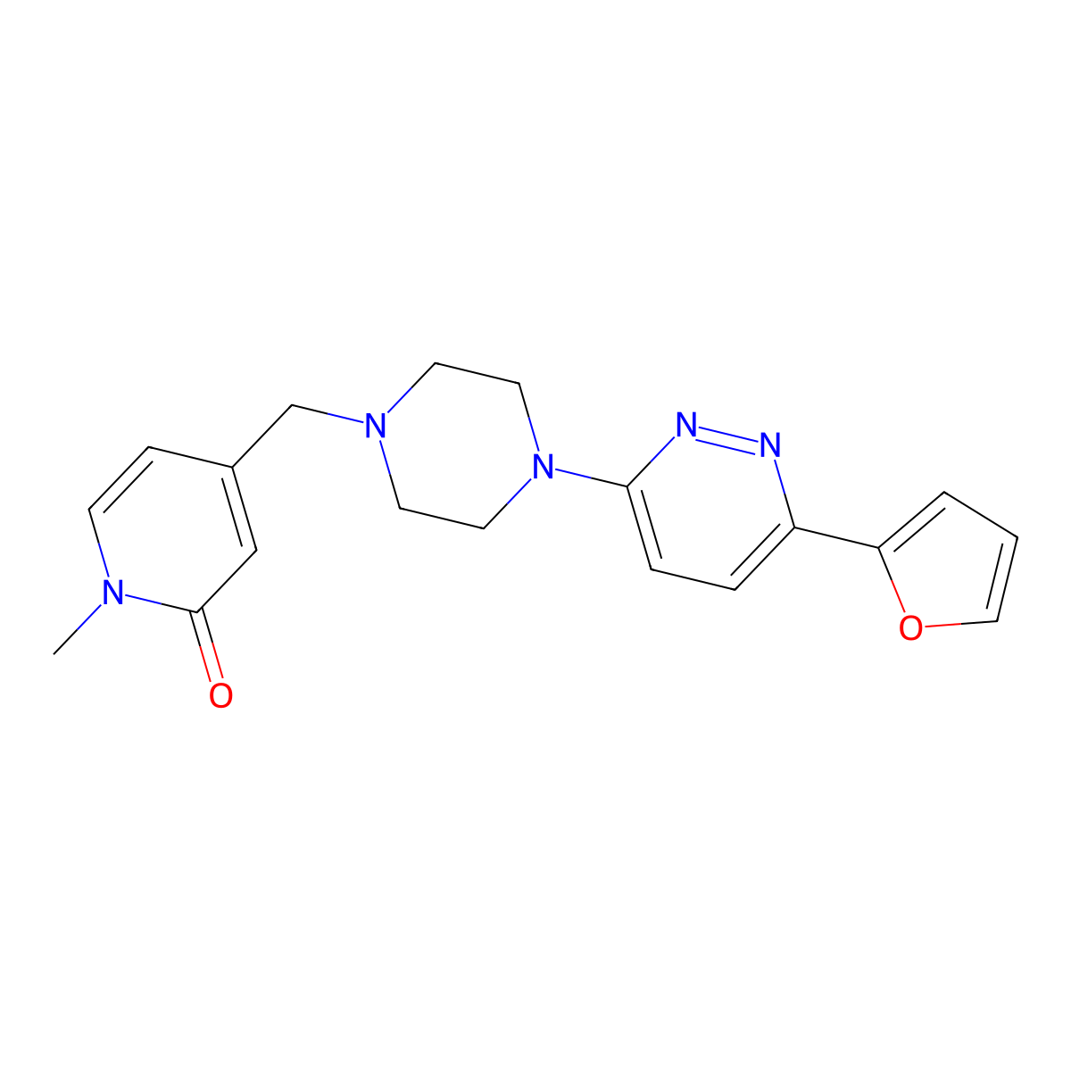 4-({4-[6-(Furan-2-yl)pyridazin-3-yl]piperazin-1-yl}methyl)-1-methyl-1,2-dihydropyridin-2-one molecular structure, CAS 2380176-27-0