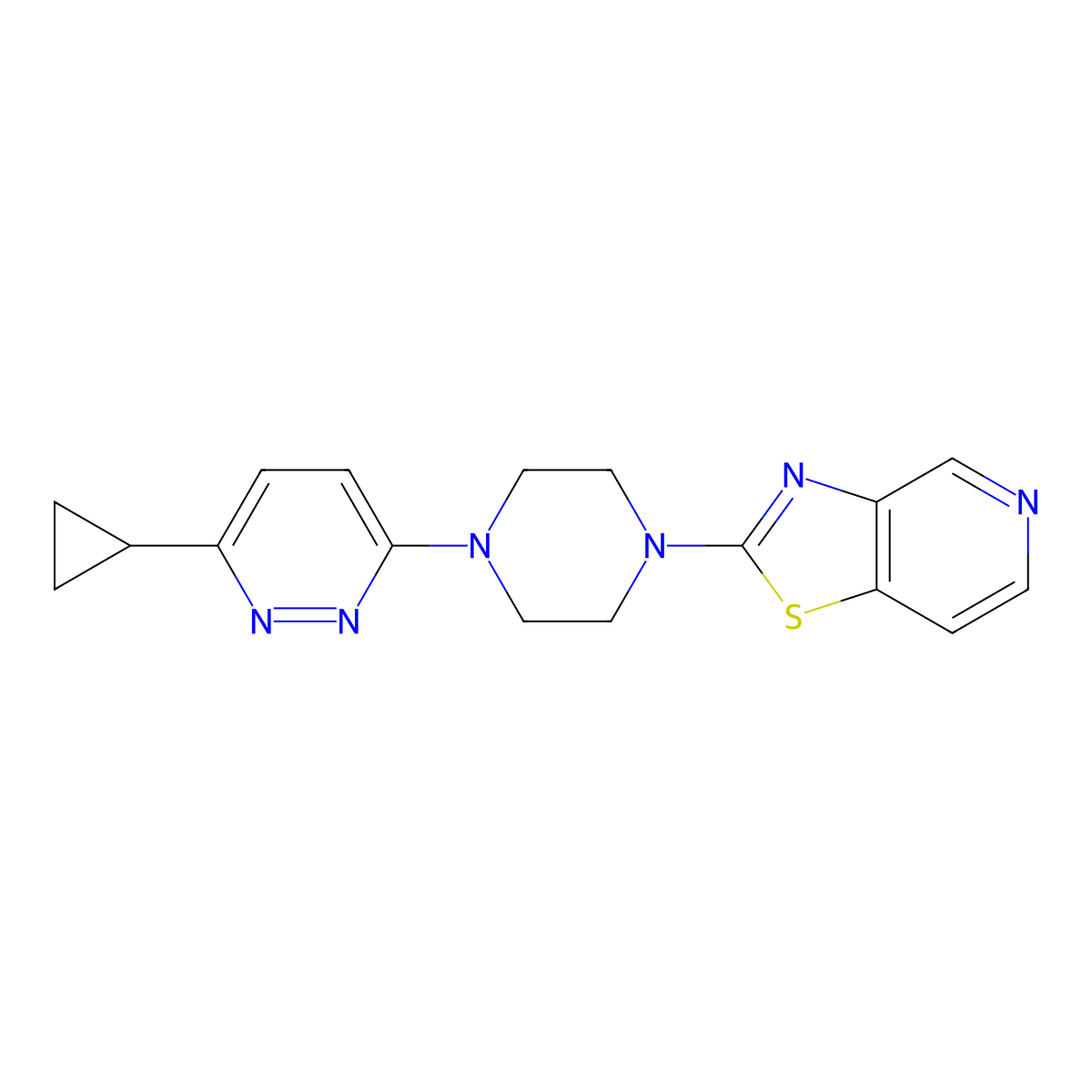 3-Cyclopropyl-6-(4-{[1,3]thiazolo[4,5-c]pyridin-2-yl}piperazin-1-yl)pyridazine molecular structure, CAS 2380176-28-1