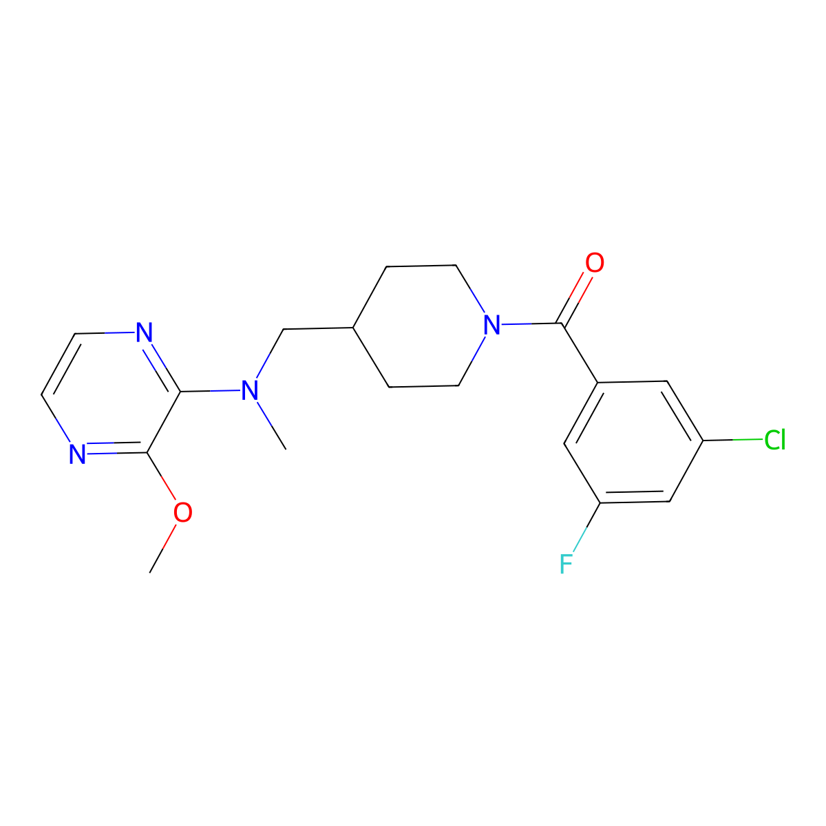 N-{[1-(3-chloro-5-fluorobenzoyl)piperidin-4-yl]methyl}-3-methoxy-N-methylpyrazin-2-amine molecular structure, CAS 2380176-29-2