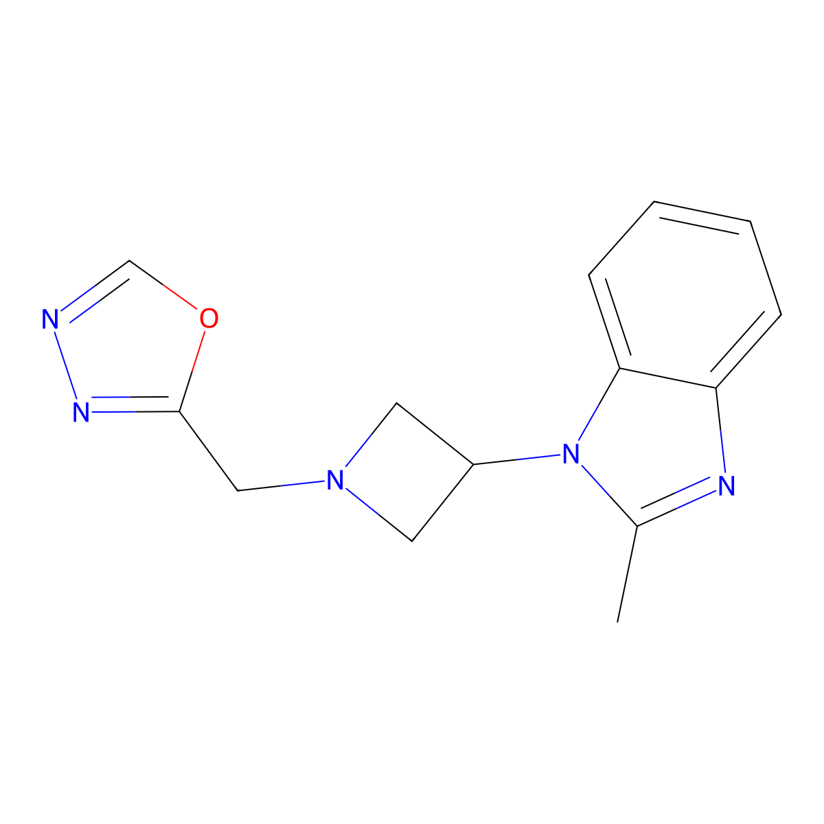2-methyl-1-{1-[(1,3,4-oxadiazol-2-yl)methyl]azetidin-3-yl}-1H-1,3-benzodiazole molecular structure, CAS 2380176-34-9