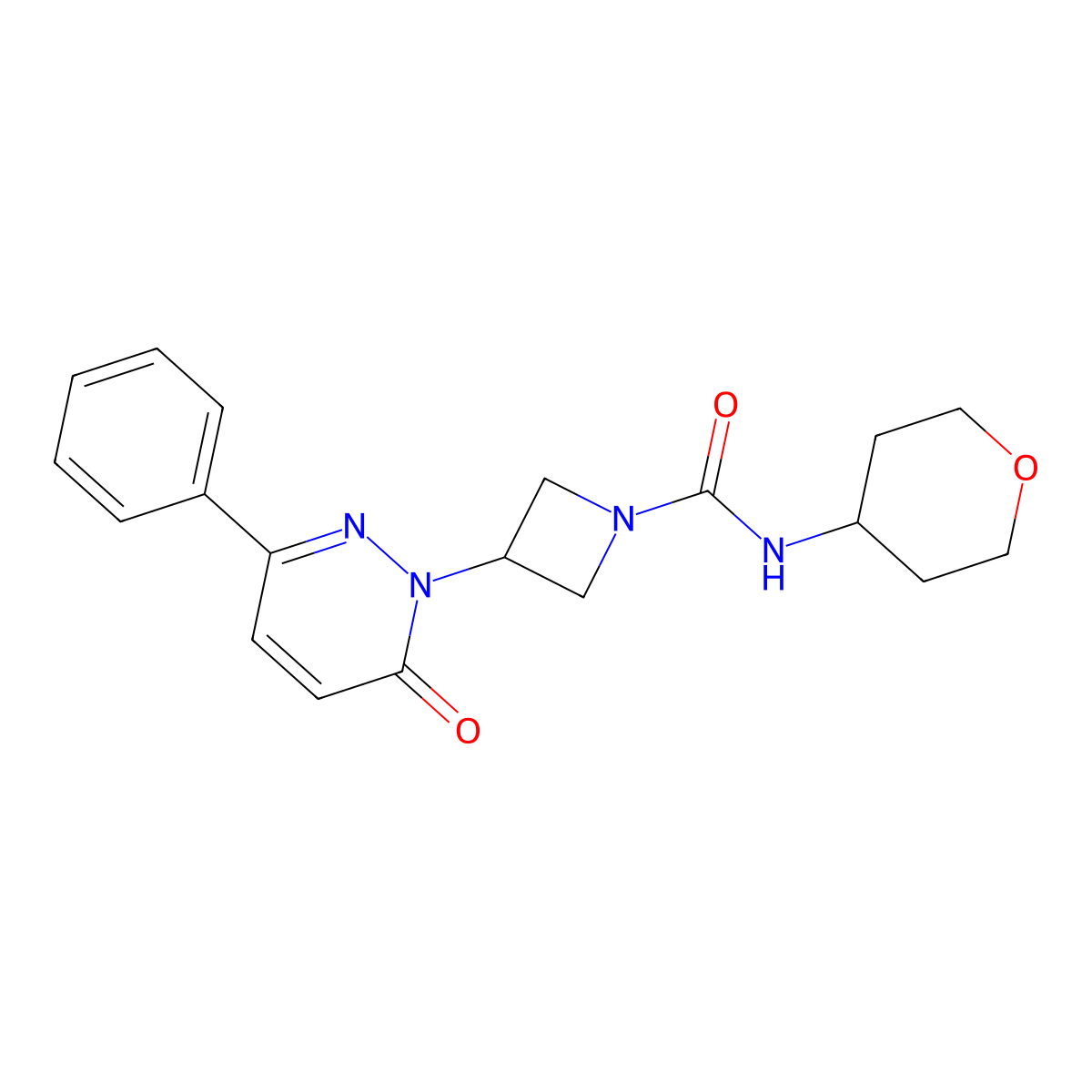 N-(oxan-4-yl)-3-(6-oxo-3-phenyl-1,6-dihydropyridazin-1-yl)azetidine-1-carboxamide molecular structure, CAS 2380176-35-0