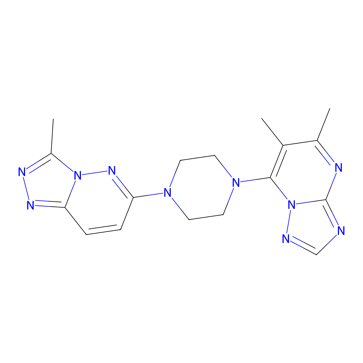 1-{5,6-Dimethyl-[1,2,4]triazolo[1,5-a]pyrimidin-7-yl}-4-{3-methyl-[1,2,4]triazolo[4,3-b]pyridazin-6-yl}piperazine molecular structure, CAS 2380176-40-7