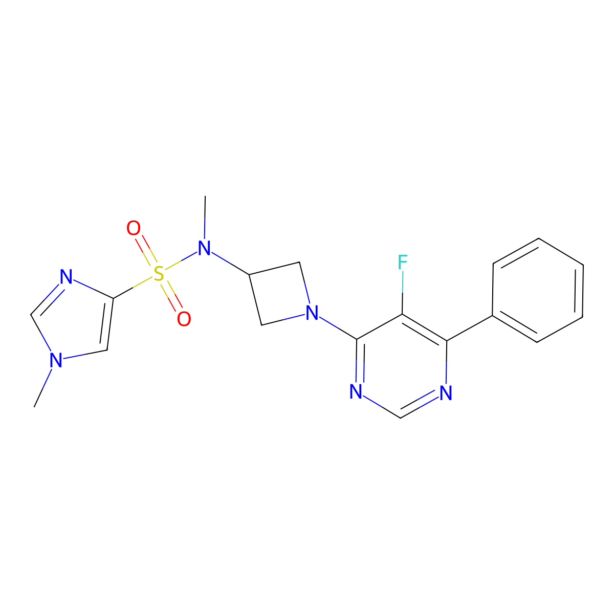 N-[1-(5-fluoro-6-phenylpyrimidin-4-yl)azetidin-3-yl]-N,1-dimethyl-1H-imidazole-4-sulfonamide molecular structure, CAS 2380176-46-3