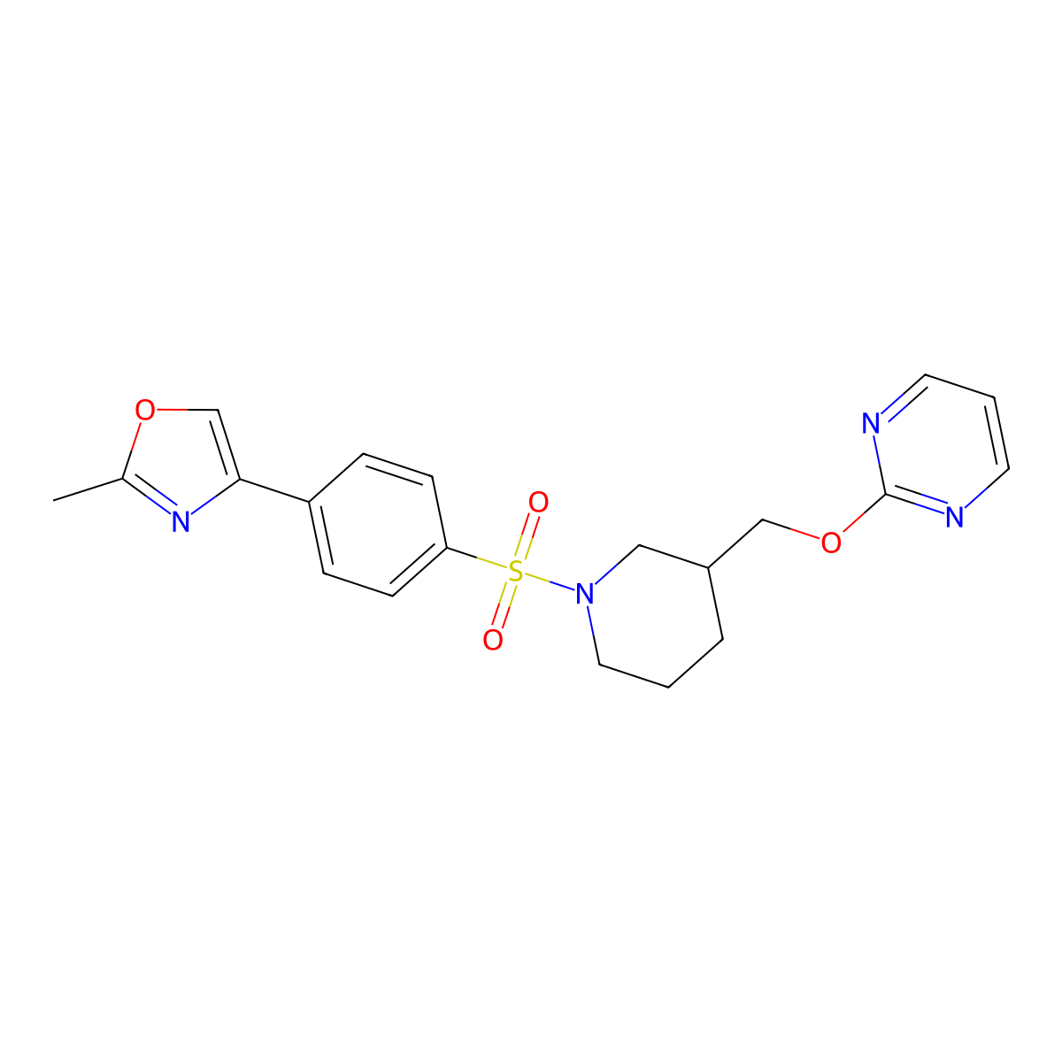 2-({1-[4-(2-Methyl-1,3-oxazol-4-yl)benzenesulfonyl]piperidin-3-yl}methoxy)pyrimidine molecular structure, CAS 2380176-50-9