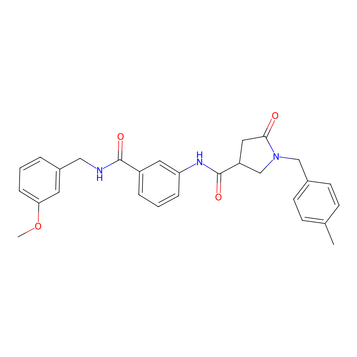 N-(3-{[(3-methoxyphenyl)methyl]carbamoyl}phenyl)-1-[(4-methylphenyl)methyl]-5-oxopyrrolidine-3-carboxamide molecular structure, CAS 2380176-58-7