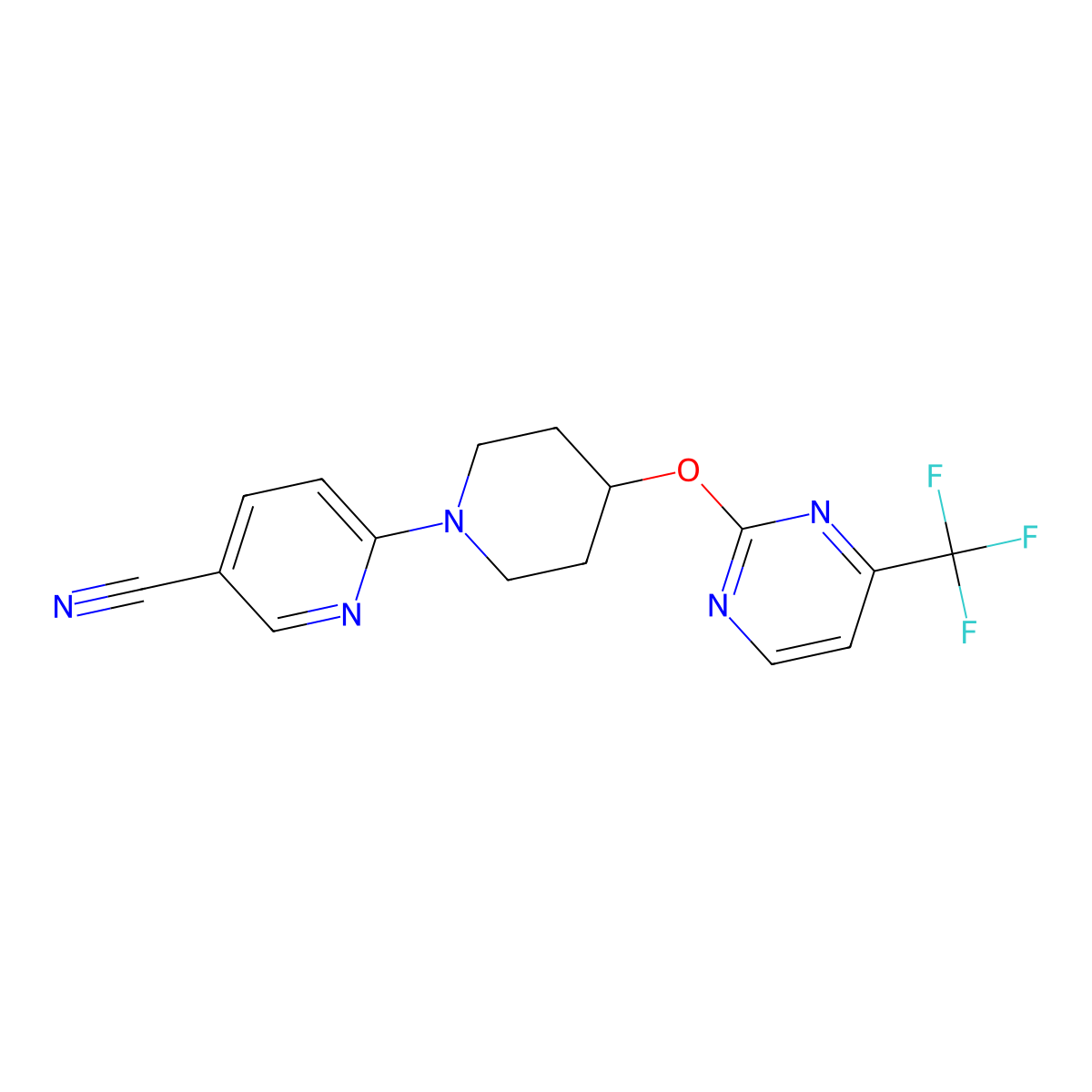 6-(4-{[4-(Trifluoromethyl)pyrimidin-2-yl]oxy}piperidin-1-yl)pyridine-3-carbonitrile molecular structure, CAS 2380176-59-8