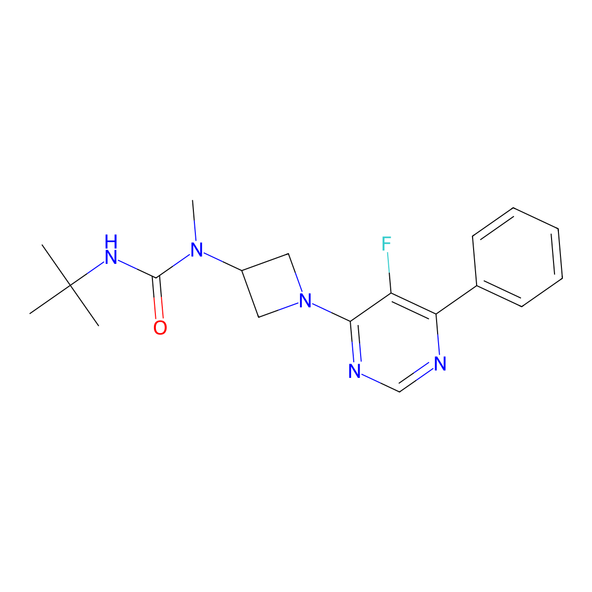 3-Tert-butyl-1-[1-(5-fluoro-6-phenylpyrimidin-4-yl)azetidin-3-yl]-1-methylurea molecular structure, CAS 2380176-60-1