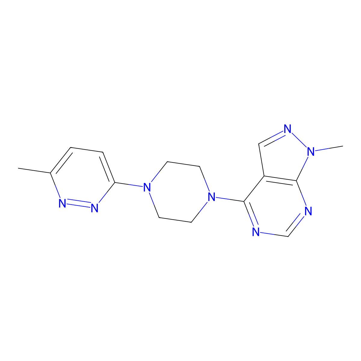 3-methyl-6-(4-{1-methyl-1H-pyrazolo[3,4-d]pyrimidin-4-yl}piperazin-1-yl)pyridazine molecular structure, CAS 2380176-75-8