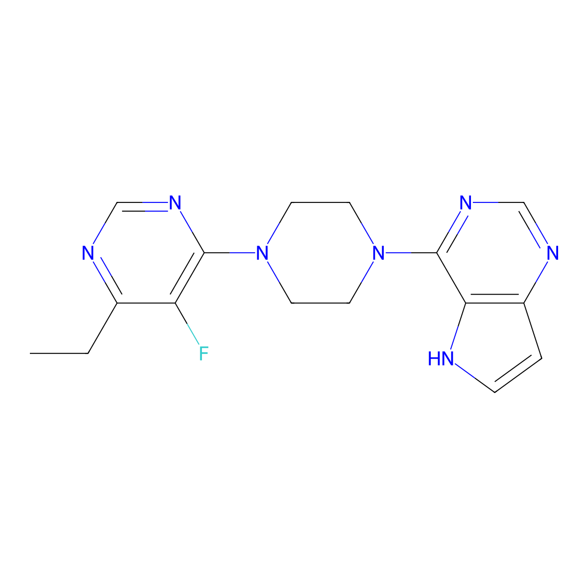 4-ethyl-5-fluoro-6-(4-{5H-pyrrolo[3,2-d]pyrimidin-4-yl}piperazin-1-yl)pyrimidine molecular structure, CAS 2380176-77-0