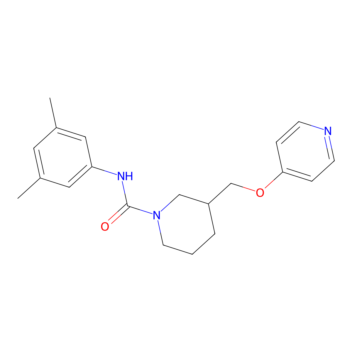 N-(3,5-dimethylphenyl)-3-[(pyridin-4-yloxy)methyl]piperidine-1-carboxamide molecular structure, CAS 2380176-81-6