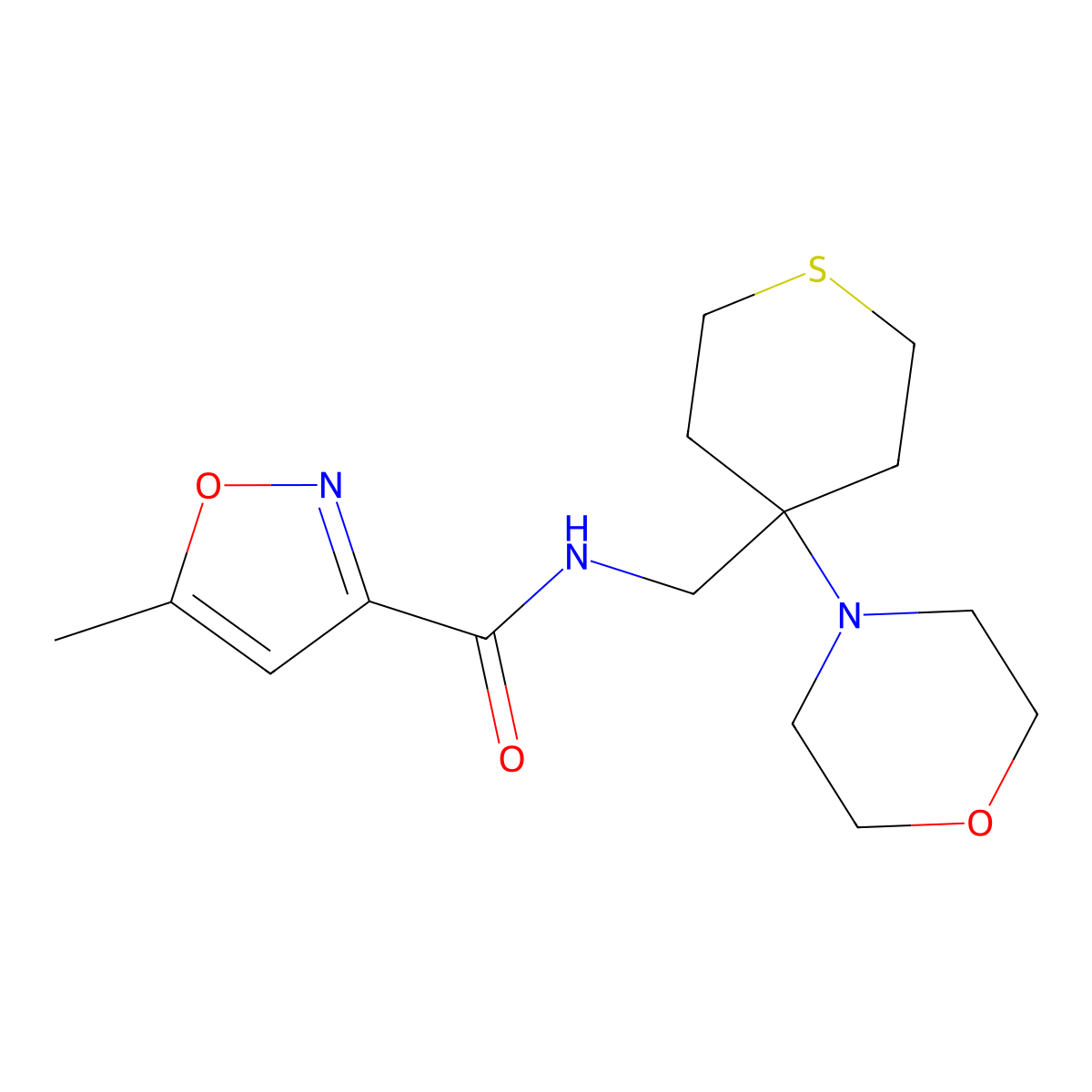 5-methyl-N-{[4-(morpholin-4-yl)thian-4-yl]methyl}-1,2-oxazole-3-carboxamide molecular structure, CAS 2380176-91-8