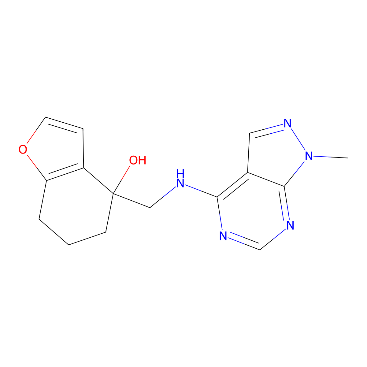 4-[({1-methyl-1H-pyrazolo[3,4-d]pyrimidin-4-yl}amino)methyl]-4,5,6,7-tetrahydro-1-benzofuran-4-ol molecular structure, CAS 2380176-94-1
