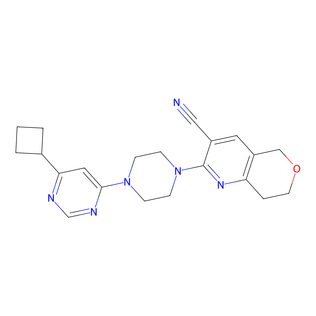 2-[4-(6-cyclobutylpyrimidin-4-yl)piperazin-1-yl]-5H,7H,8H-pyrano[4,3-b]pyridine-3-carbonitrile molecular structure, CAS 2380176-95-2
