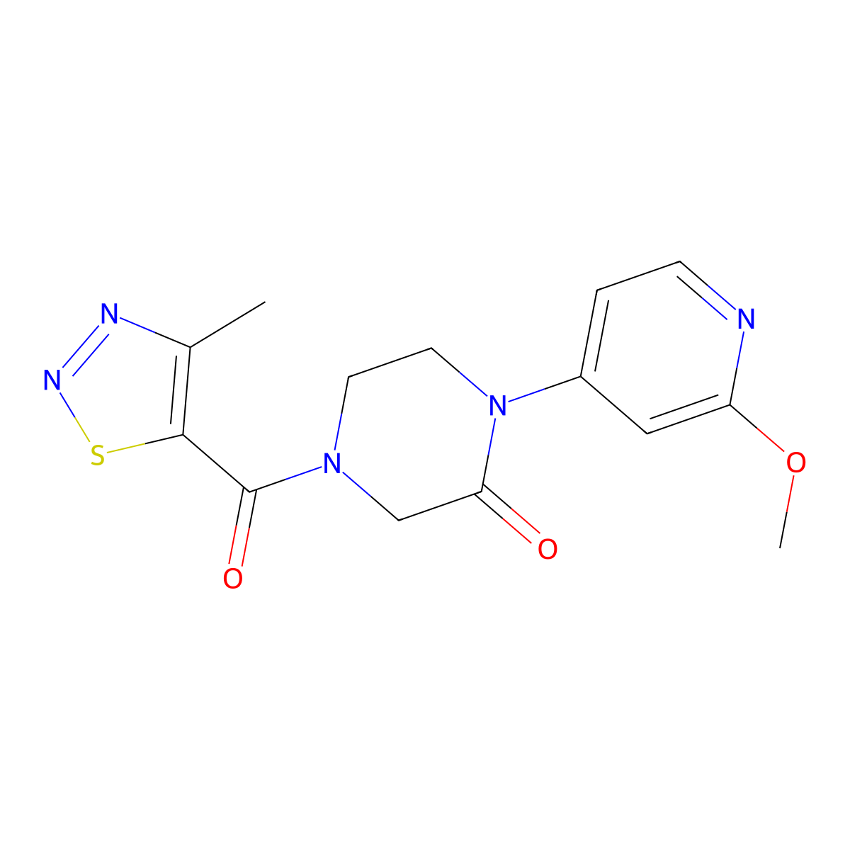 1-(2-Methoxypyridin-4-yl)-4-(4-methyl-1,2,3-thiadiazole-5-carbonyl)piperazin-2-one molecular structure, CAS 2380176-99-6