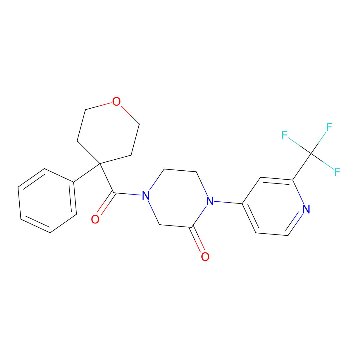 4-(4-Phenyloxane-4-carbonyl)-1-[2-(trifluoromethyl)pyridin-4-yl]piperazin-2-one molecular structure, CAS 2380177-00-2