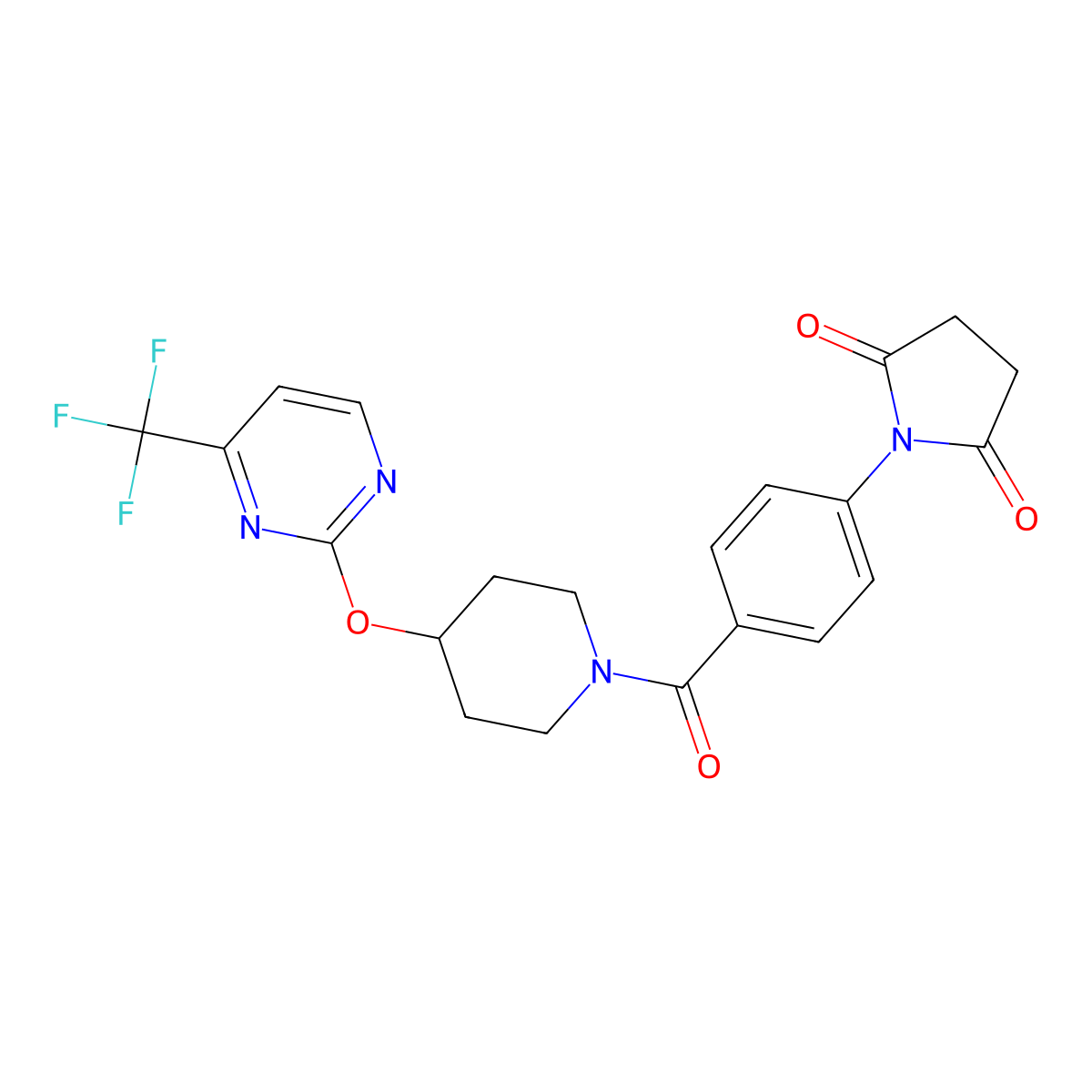 1-[4-(4-{[4-(Trifluoromethyl)pyrimidin-2-yl]oxy}piperidine-1-carbonyl)phenyl]pyrrolidine-2,5-dione molecular structure, CAS 2380177-04-6