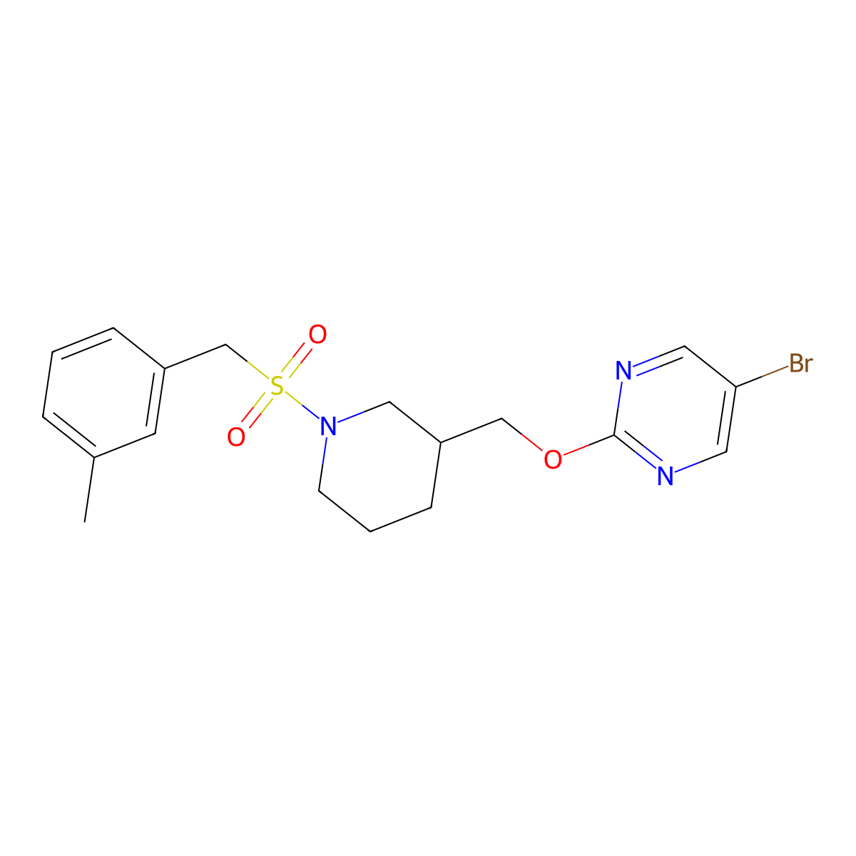5-Bromo-2-({1-[(3-methylphenyl)methanesulfonyl]piperidin-3-yl}methoxy)pyrimidine molecular structure, CAS 2380177-08-0