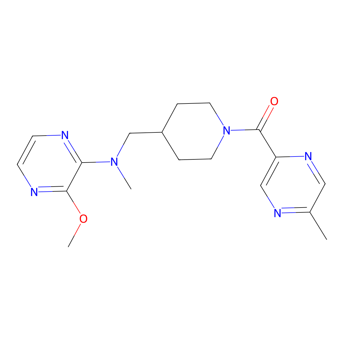 3-methoxy-N-methyl-N-{[1-(5-methylpyrazine-2-carbonyl)piperidin-4-yl]methyl}pyrazin-2-amine molecular structure, CAS 2380177-11-5