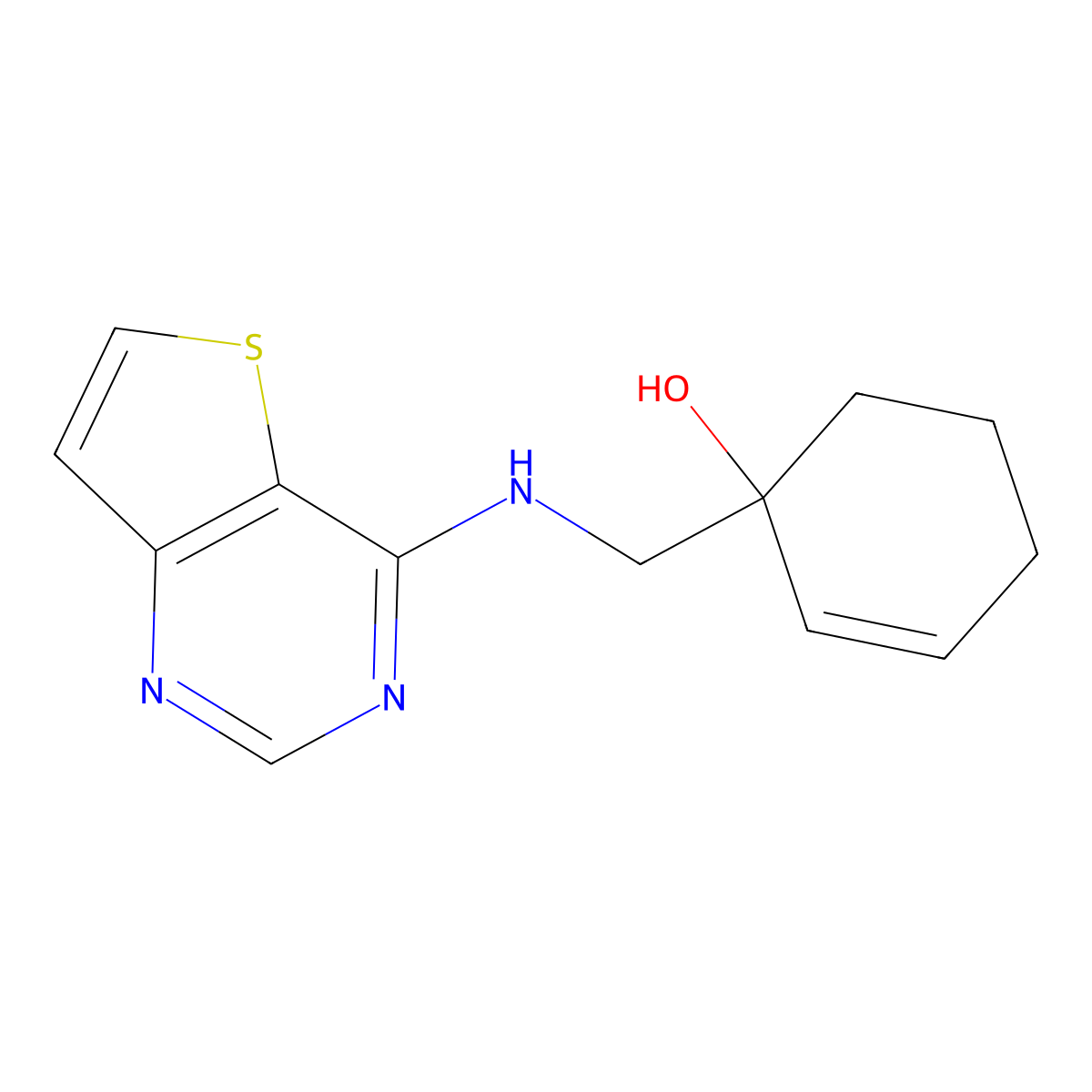 1-[({Thieno[3,2-d]pyrimidin-4-yl}amino)methyl]cyclohex-2-en-1-ol molecular structure, CAS 2380177-13-7