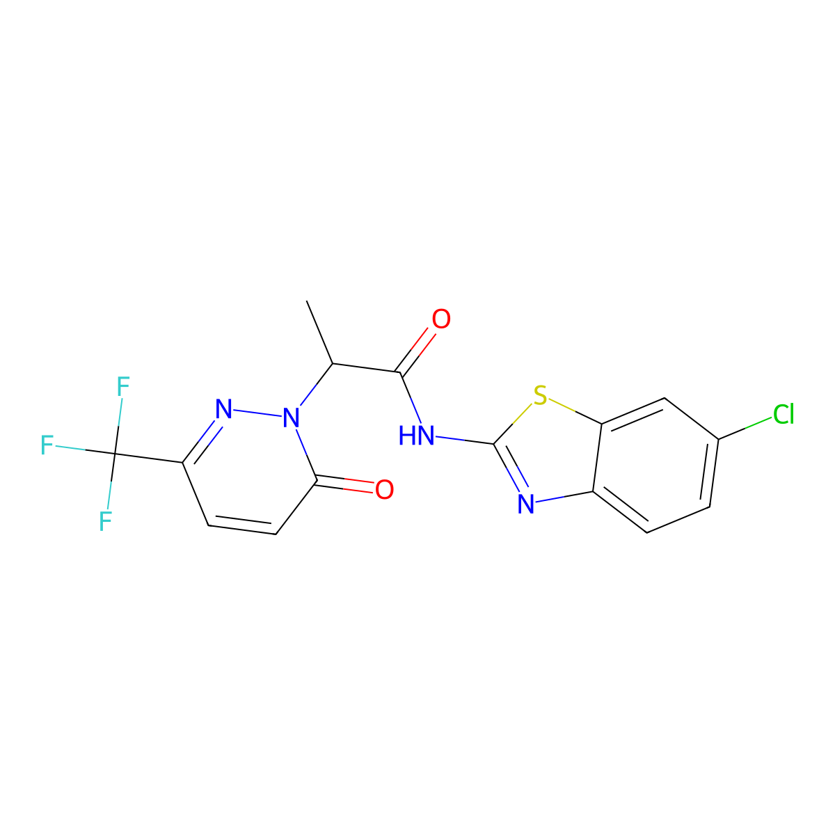 N-(6-chloro-1,3-benzothiazol-2-yl)-2-[6-oxo-3-(trifluoromethyl)-1,6-dihydropyridazin-1-yl]propanamide molecular structure, CAS 2380177-16-0