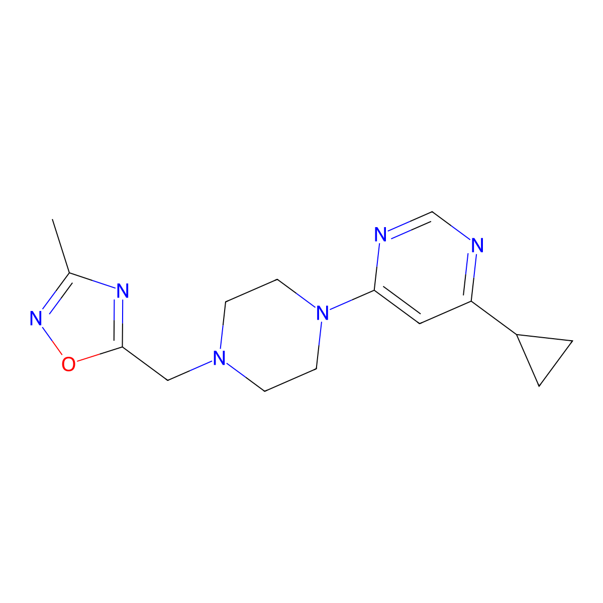 4-Cyclopropyl-6-{4-[(3-methyl-1,2,4-oxadiazol-5-yl)methyl]piperazin-1-yl}pyrimidine molecular structure, CAS 2380177-17-1