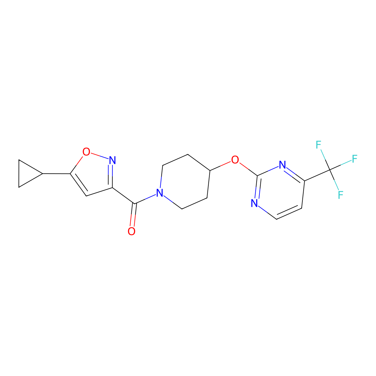 2-{[1-(5-Cyclopropyl-1,2-oxazole-3-carbonyl)piperidin-4-yl]oxy}-4-(trifluoromethyl)pyrimidine molecular structure, CAS 2380177-19-3