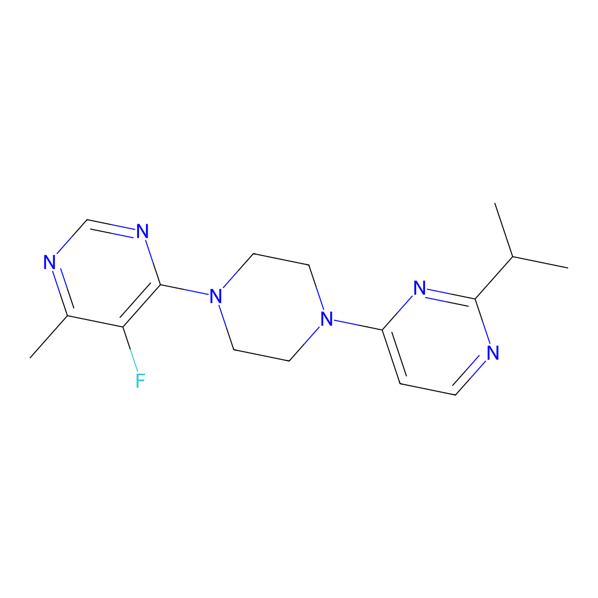 5-Fluoro-4-methyl-6-{4-[2-(propan-2-yl)pyrimidin-4-yl]piperazin-1-yl}pyrimidine molecular structure, CAS 2380177-30-8