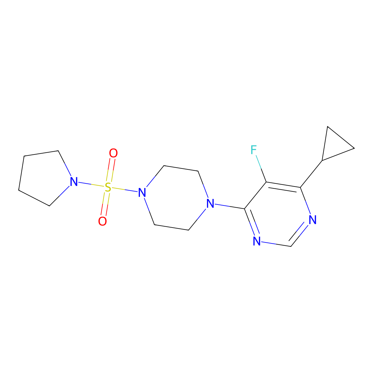 4-Cyclopropyl-5-fluoro-6-[4-(pyrrolidine-1-sulfonyl)piperazin-1-yl]pyrimidine molecular structure, CAS 2380177-43-3
