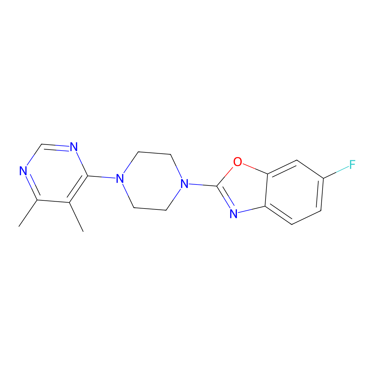 2-[4-(5,6-Dimethylpyrimidin-4-yl)piperazin-1-yl]-6-fluoro-1,3-benzoxazole molecular structure, CAS 2380177-46-6