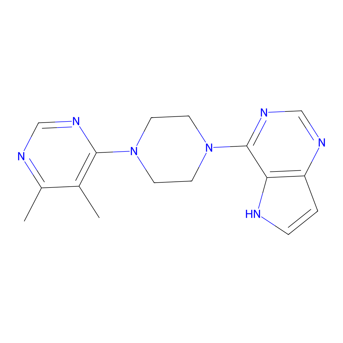 4,5-dimethyl-6-(4-{5H-pyrrolo[3,2-d]pyrimidin-4-yl}piperazin-1-yl)pyrimidine molecular structure, CAS 2380177-49-9