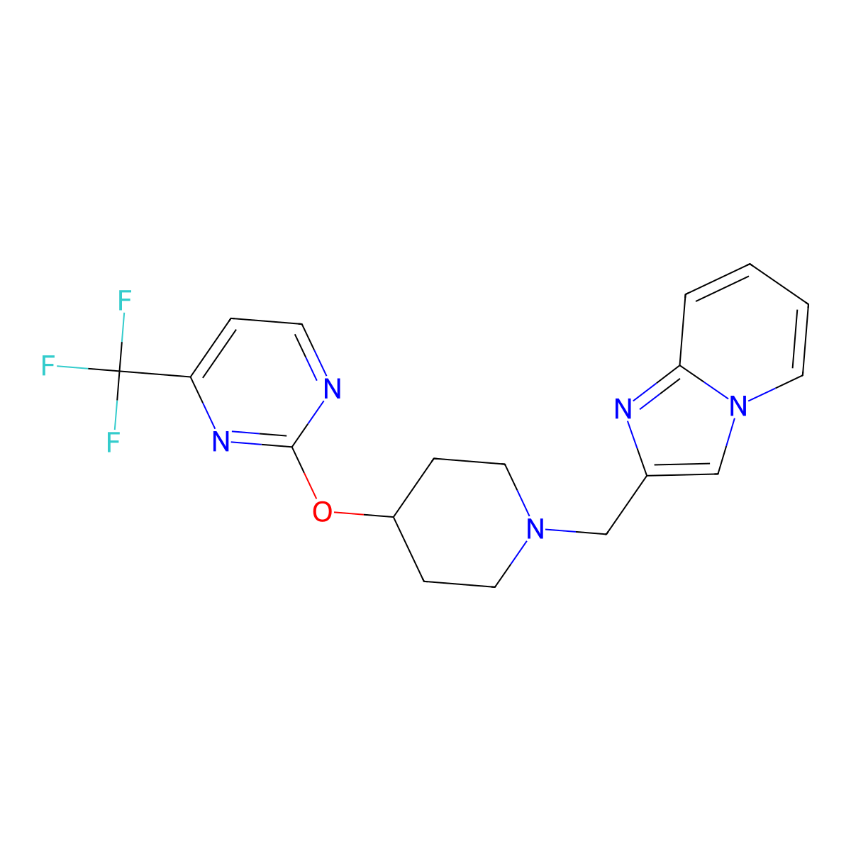 2-{[1-({Imidazo[1,2-a]pyridin-2-yl}methyl)piperidin-4-yl]oxy}-4-(trifluoromethyl)pyrimidine molecular structure, CAS 2380177-50-2