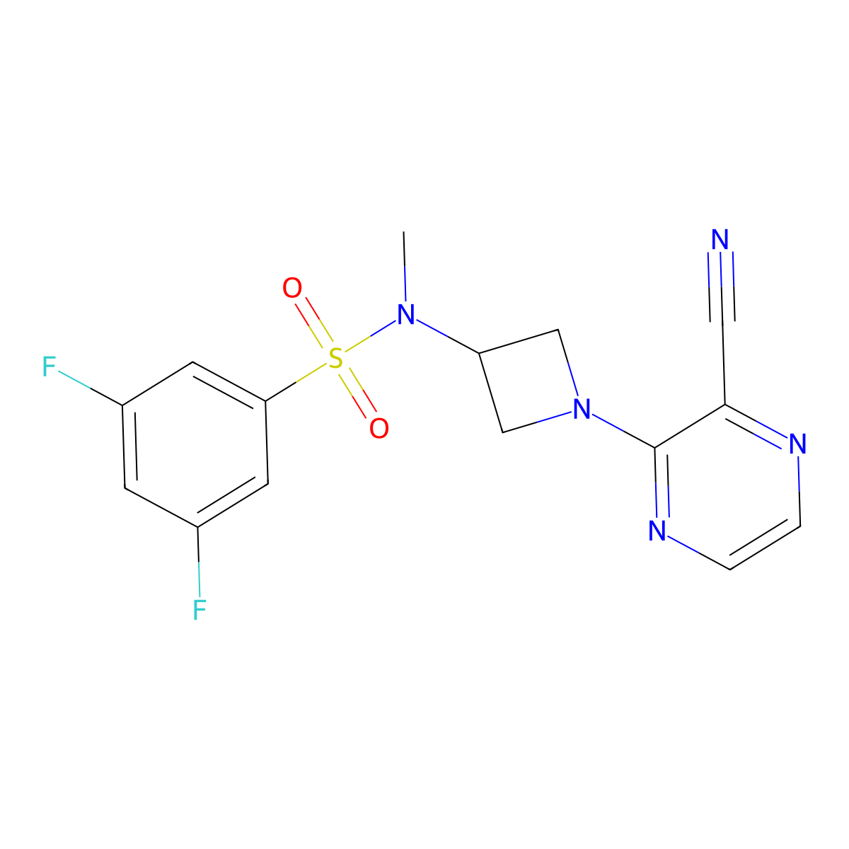 N-[1-(3-cyanopyrazin-2-yl)azetidin-3-yl]-3,5-difluoro-N-methylbenzene-1-sulfonamide molecular structure, CAS 2380177-67-1