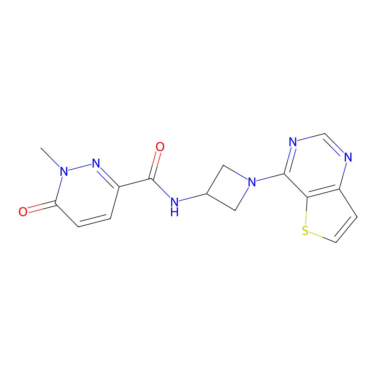 1-methyl-6-oxo-N-(1-{thieno[3,2-d]pyrimidin-4-yl}azetidin-3-yl)-1,6-dihydropyridazine-3-carboxamide molecular structure, CAS 2380177-70-6