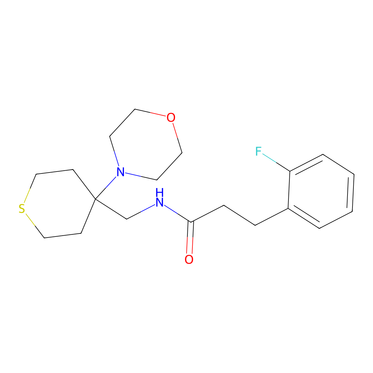 3-(2-fluorophenyl)-N-{[4-(morpholin-4-yl)thian-4-yl]methyl}propanamide molecular structure, CAS 2380177-77-3