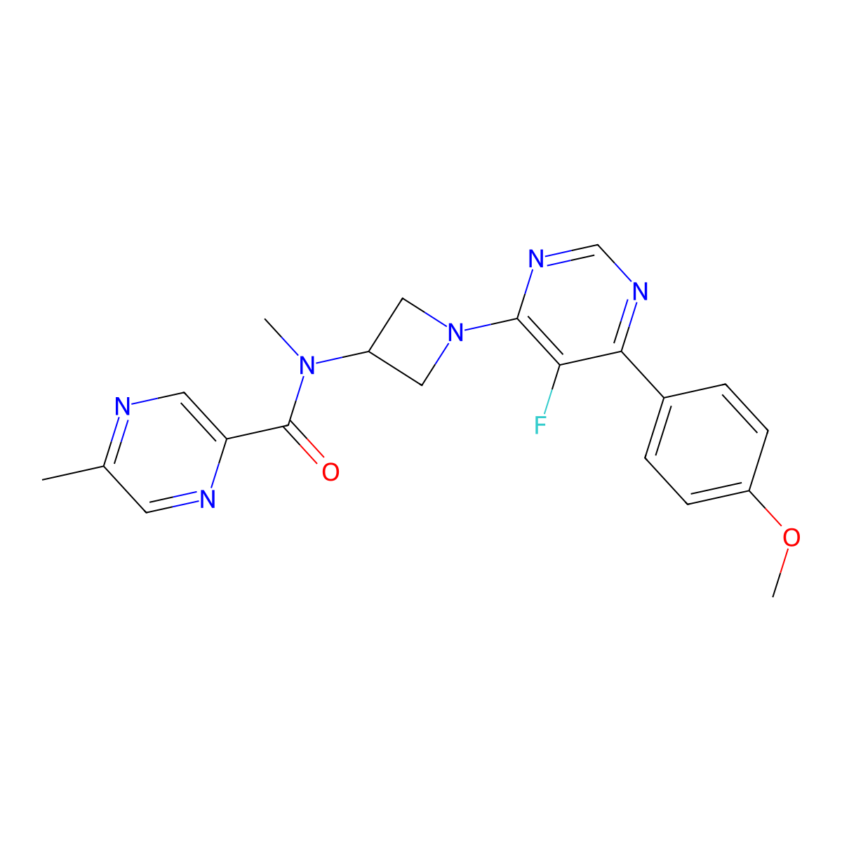 N-{1-[5-fluoro-6-(4-methoxyphenyl)pyrimidin-4-yl]azetidin-3-yl}-N,5-dimethylpyrazine-2-carboxamide molecular structure, CAS 2380177-79-5