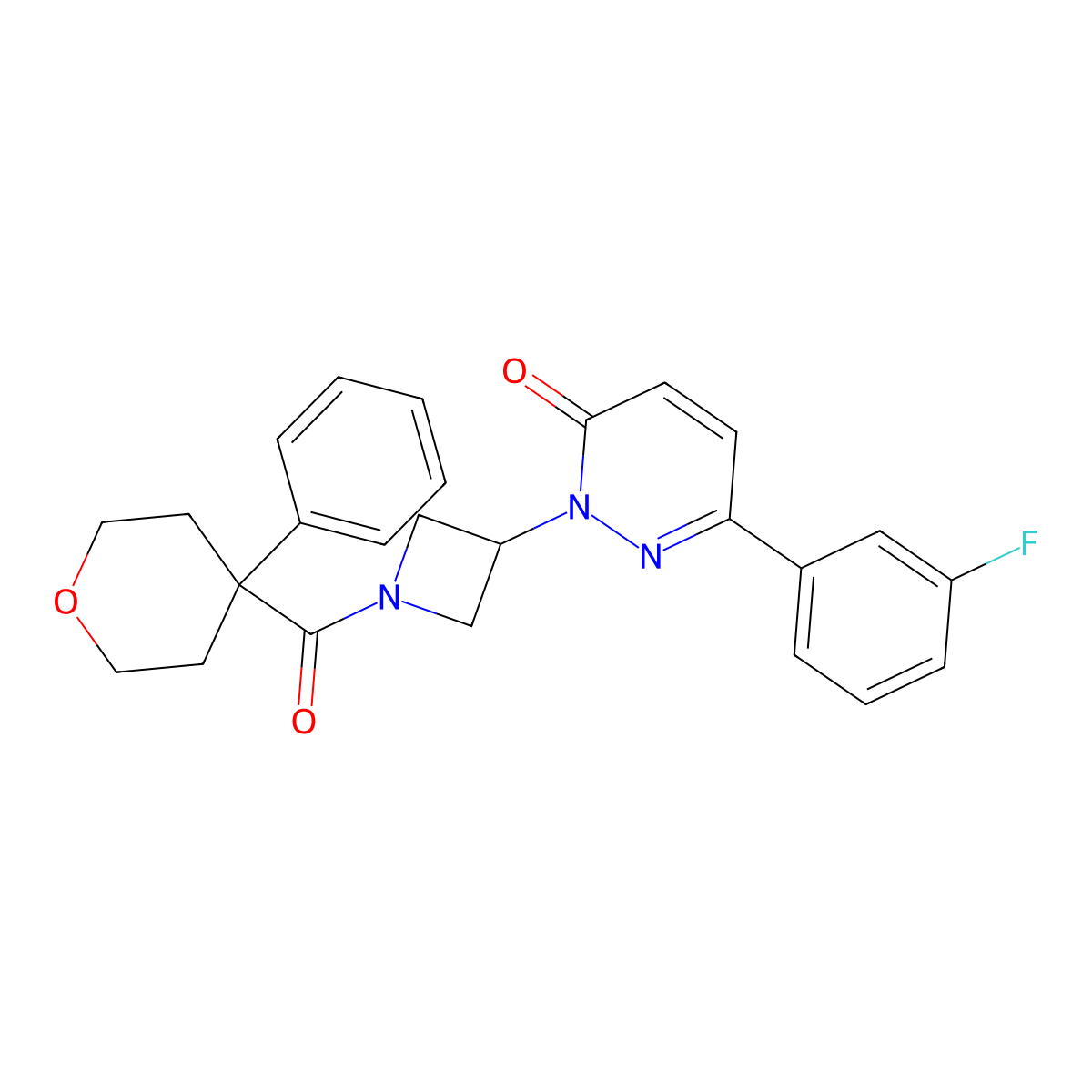 6-(3-Fluorophenyl)-2-[1-(4-phenyloxane-4-carbonyl)azetidin-3-yl]-2,3-dihydropyridazin-3-one molecular structure, CAS 2380177-80-8