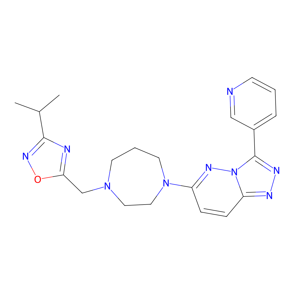 1-{[3-(Propan-2-yl)-1,2,4-oxadiazol-5-yl]methyl}-4-[3-(pyridin-3-yl)-[1,2,4]triazolo[4,3-b]pyridazin-6-yl]-1,4-diazepane molecular structure, CAS 2380177-86-4